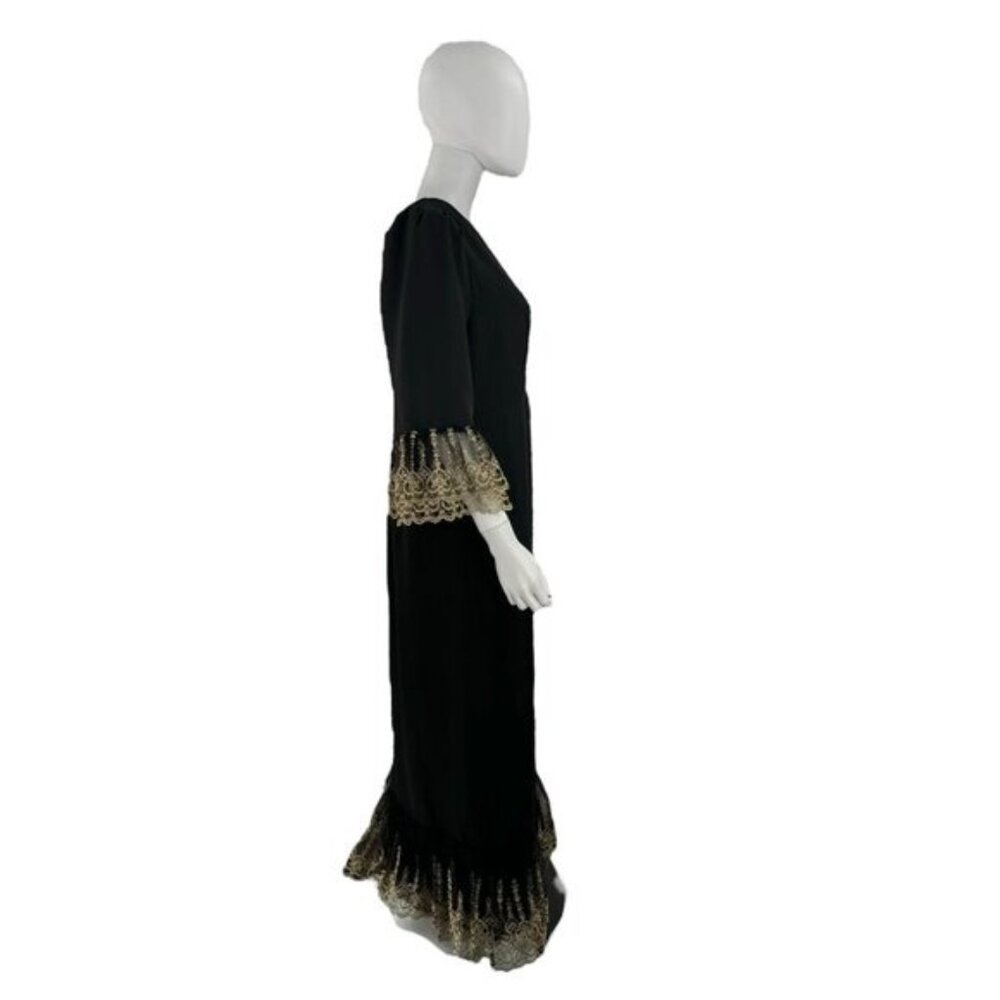 Pomander Place NEW Black Lillith Gold Lace Formal Maxi Dress Size S - Picture 11 of 12